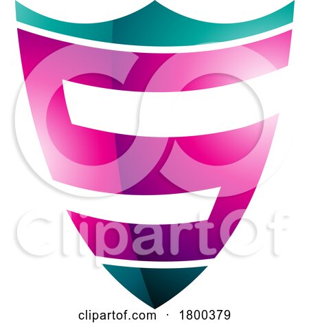 Magenta and Green Glossy Shield Shaped Letter S Icon by cidepix