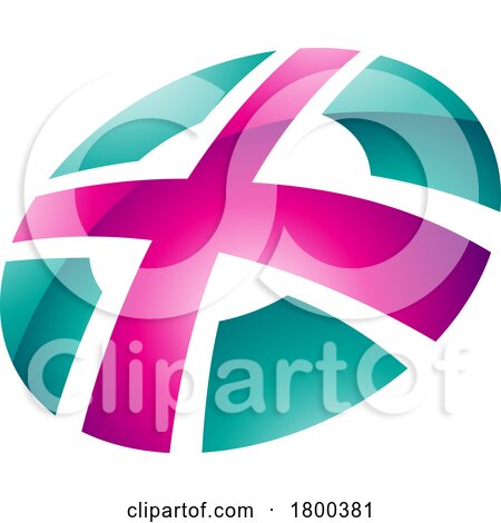Magenta and Green Glossy Round Shaped Letter X Icon by cidepix