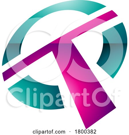 Magenta and Green Glossy Round Shaped Letter T Icon by cidepix