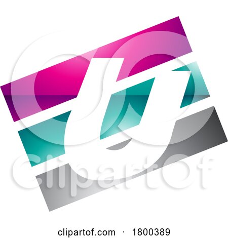 Magenta and Green Glossy Rectangular Shaped Letter U Icon by cidepix