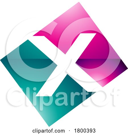 Magenta and Green Glossy Rectangle Shaped Letter X Icon by cidepix