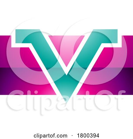 Magenta and Green Glossy Rectangle Shaped Letter V Icon by cidepix