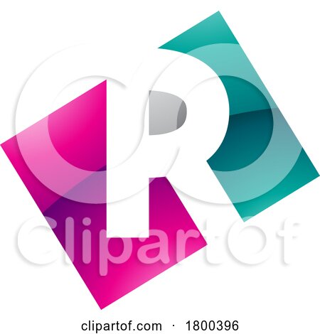 Magenta and Green Glossy Rectangle Shaped Letter R Icon by cidepix