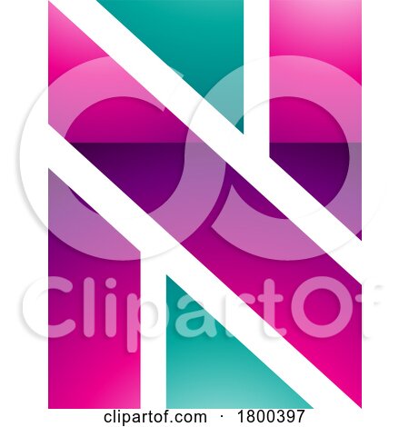 Magenta and Green Glossy Rectangle Shaped Letter N Icon by cidepix