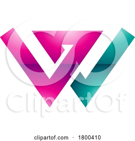 Magenta and Green Glossy Letter W Icon with Intersecting Lines by cidepix