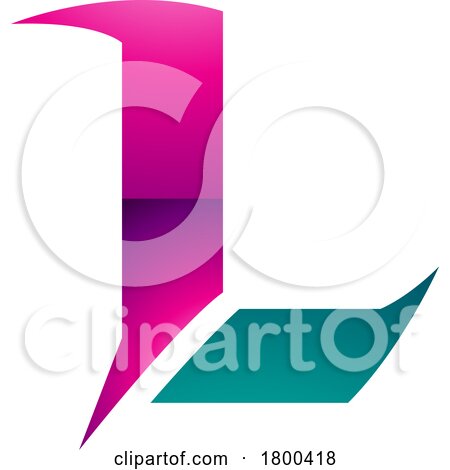 Magenta and Green Glossy Letter L Icon with Sharp Spikes by cidepix