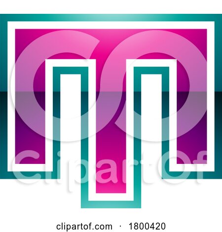 Magenta and Green Glossy Letter M Icon with an Outer Stripe by cidepix