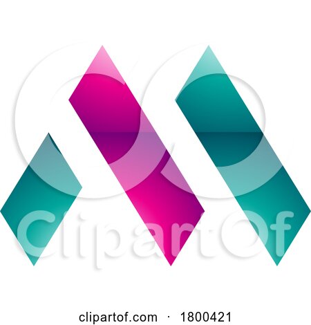 Magenta and Green Glossy Letter M Icon with Rectangles by cidepix