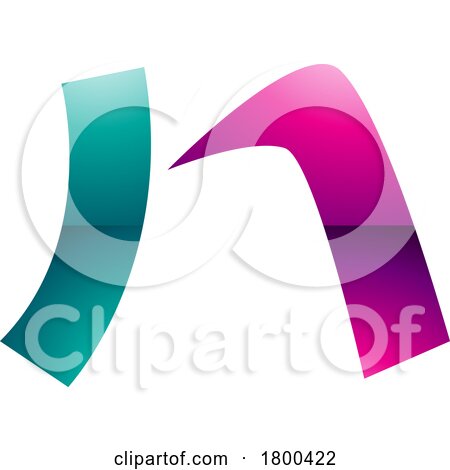 Magenta and Green Glossy Letter N Icon with a Curved Rectangle by cidepix