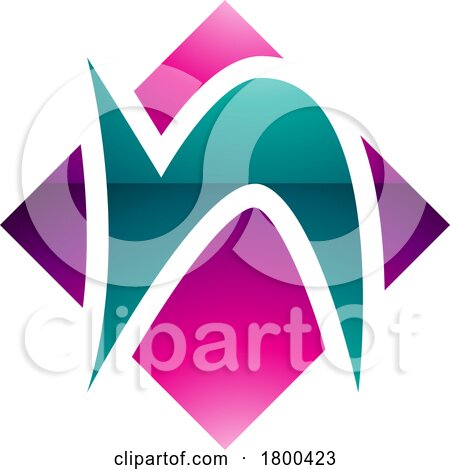 Magenta and Green Glossy Letter N Icon with a Square Diamond Shape by cidepix
