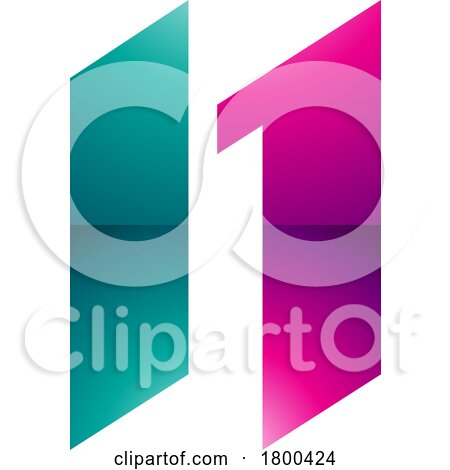 Magenta and Green Glossy Letter N Icon with Parallelograms by cidepix