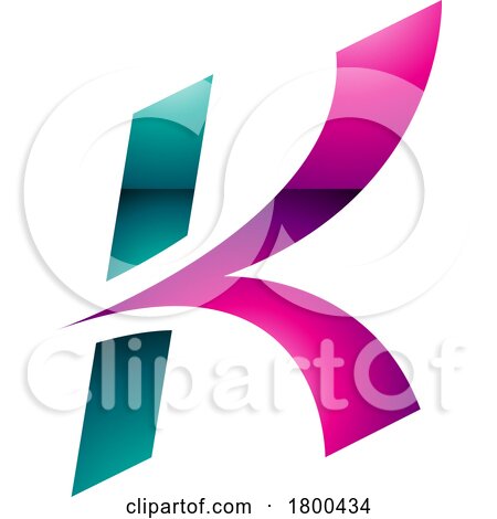 Magenta and Green Glossy Italic Arrow Shaped Letter K Icon by cidepix