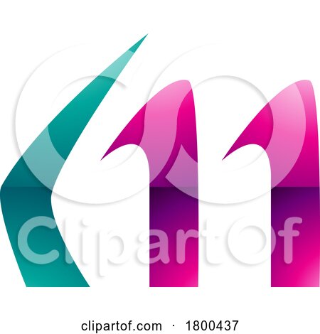 Magenta and Green Glossy Horn Shaped Letter M Icon by cidepix