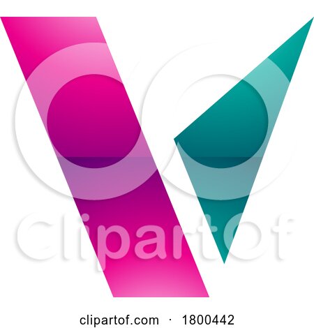 Magenta and Green Glossy Geometrical Shaped Letter V Icon by cidepix