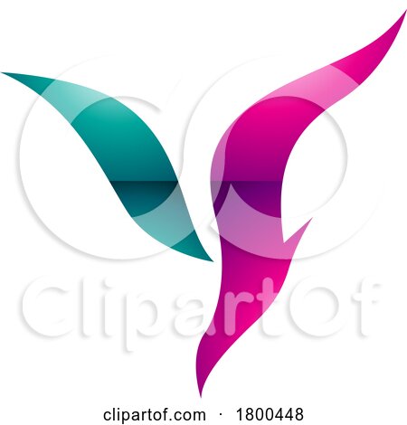 Magenta and Green Glossy Diving Bird Shaped Letter Y Icon by cidepix