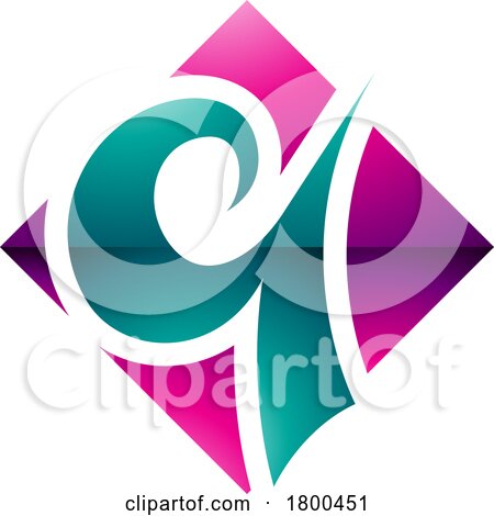 Magenta and Green Glossy Diamond Shaped Letter Q Icon by cidepix