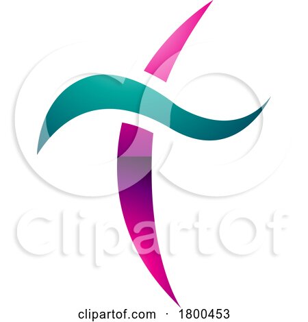Magenta and Green Glossy Curvy Sword Shaped Letter T Icon by cidepix