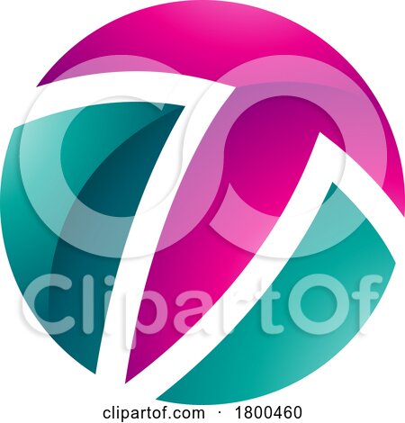 Magenta and Green Glossy Circle Shaped Letter T Icon by cidepix