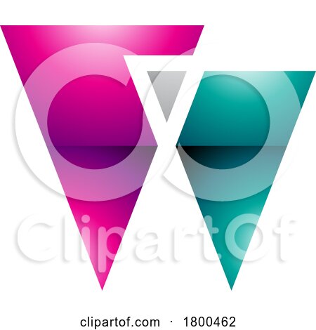 Magenta and Green Glossy Letter W Icon with Triangles by cidepix