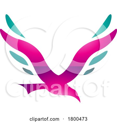 Magenta and Green Glossy Bird Shaped Letter V Icon by cidepix