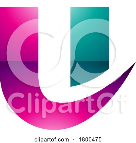 Magenta and Green Glossy Bold Curvy Shaped Letter U Icon by cidepix