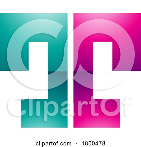 Magenta and Green Glossy Bold Split Shaped Letter T Icon by cidepix