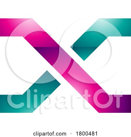 Magenta and Green Glossy Letter X Icon with Crossing Lines by cidepix