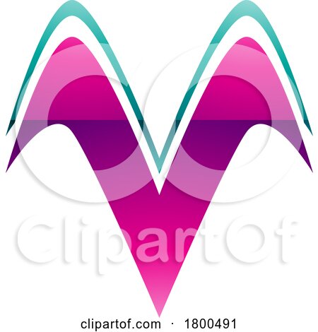 Magenta and Green Glossy Wing Shaped Letter V Icon by cidepix