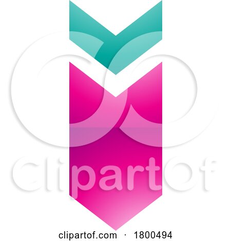 Magenta and Green Glossy down Facing Arrow Shaped Letter I Icon by cidepix