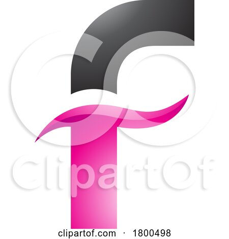 Magenta and Black Glossy Letter F Icon with Spiky Waves by cidepix