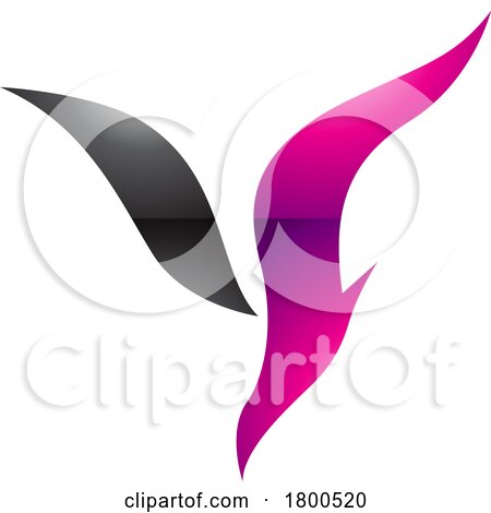 Magenta and Black Glossy Diving Bird Shaped Letter Y Icon by cidepix