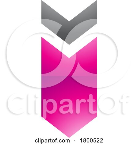 Magenta and Black Glossy down Facing Arrow Shaped Letter I Icon by cidepix