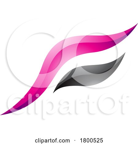 Magenta and Black Glossy Flying Bird Shaped Letter F Icon by cidepix