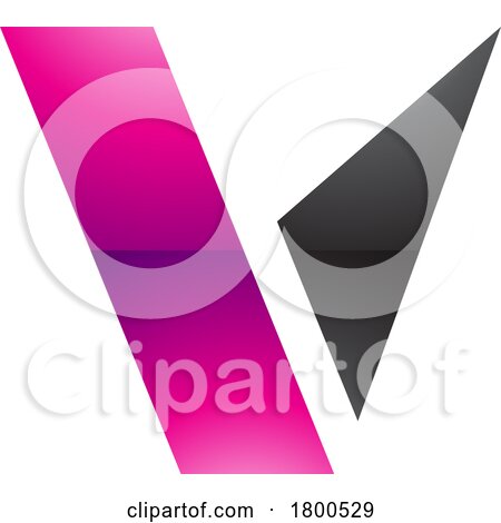 Magenta and Black Glossy Geometrical Shaped Letter V Icon by cidepix