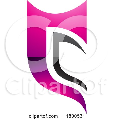 Magenta and Black Glossy Half Shield Shaped Letter C Icon by cidepix