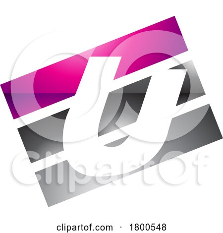 Magenta and Black Glossy Rectangular Shaped Letter U Icon by cidepix