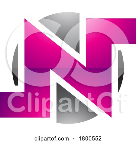 Magenta and Black Glossy Round Bold Letter N Icon by cidepix