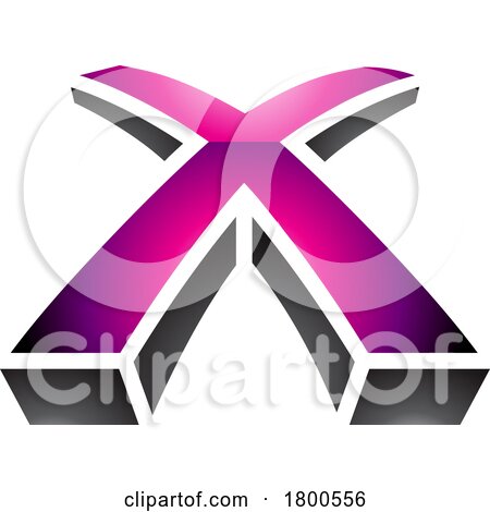 Magenta and Black Glossy 3d Shaped Letter X Icon by cidepix