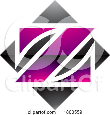 Magenta and Black Glossy Square Diamond Shaped Letter Z Icon by cidepix