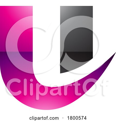 Magenta and Black Glossy Bold Curvy Shaped Letter U Icon by cidepix