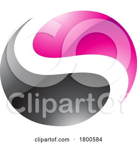 Magenta and Black Glossy Circle Shaped Letter S Icon by cidepix