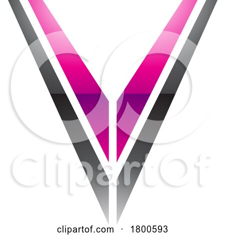 Magenta and Black Glossy Striped Shaped Letter V Icon by cidepix