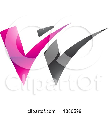 Magenta and Black Glossy Tick Shaped Letter W Icon by cidepix
