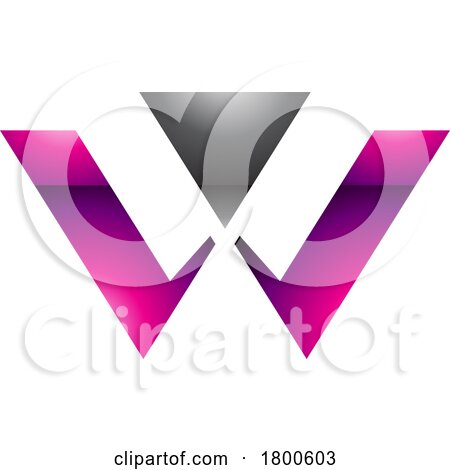 Magenta and Black Glossy Triangle Shaped Letter W Icon by cidepix