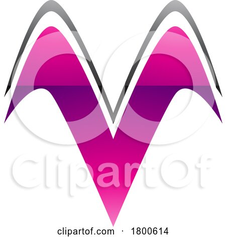 Magenta and Black Glossy Wing Shaped Letter V Icon by cidepix