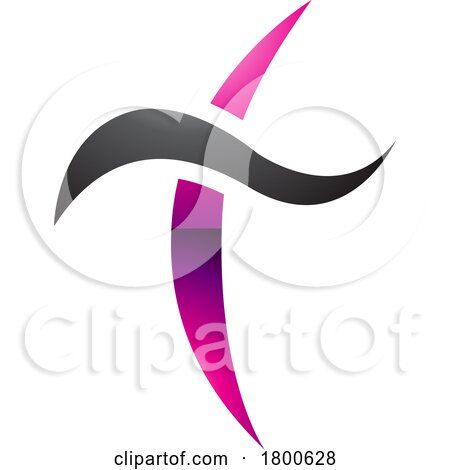 Magenta and Black Glossy Curvy Sword Shaped Letter T Icon by cidepix