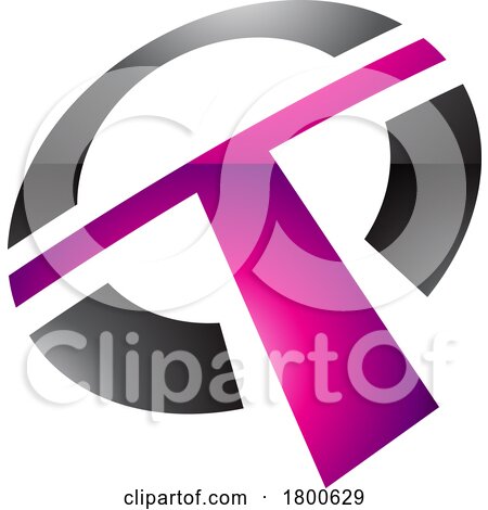 Magenta and Black Glossy Round Shaped Letter T Icon by cidepix