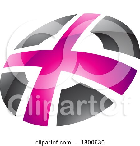 Magenta and Black Glossy Round Shaped Letter X Icon by cidepix
