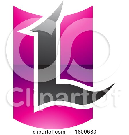 Magenta and Black Glossy Shield Shaped Letter L Icon by cidepix