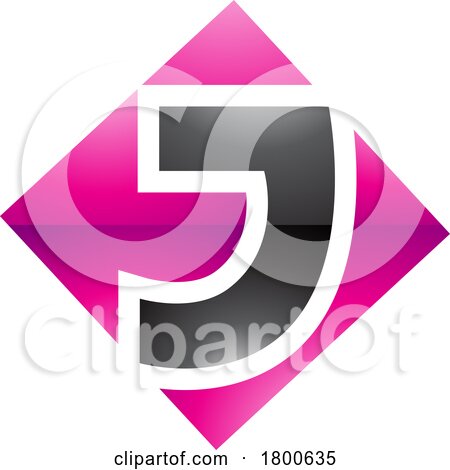 Magenta and Black Glossy Square Diamond Shaped Letter J Icon by cidepix